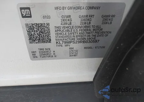 2024 Chevrolet Trailblazer Fwd Lt из США, поврежденный, VIN KL79MPS29RB030597